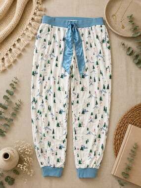 Adore Me Women's Ski Print Pajama Jogger Pants Blue White Winter Cabin Size 2X